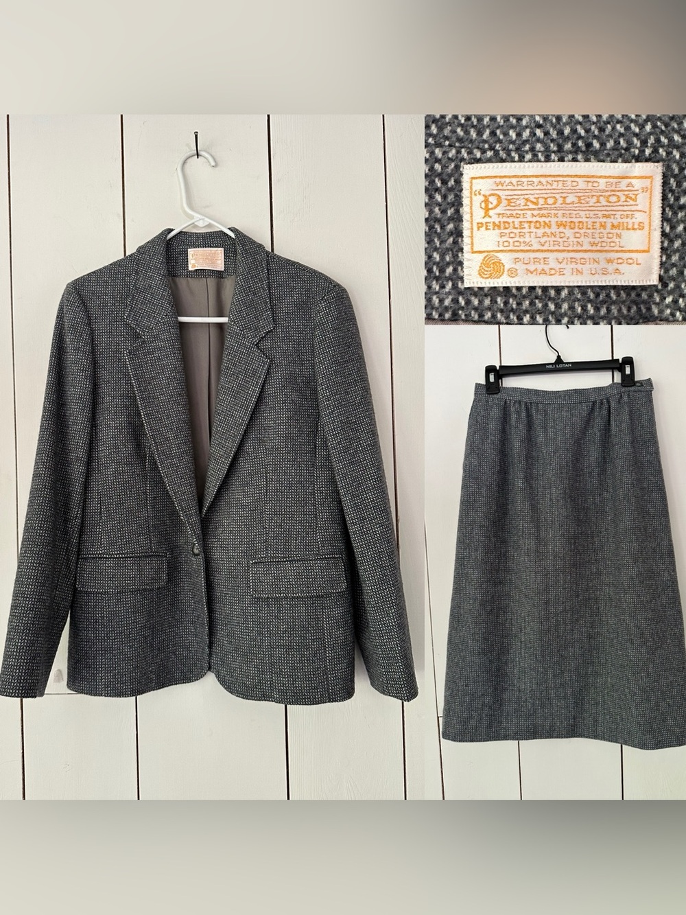VTG Pendleton Wool Tweed Skirt Jacket 2 Pc Set Sz XS-S Gray